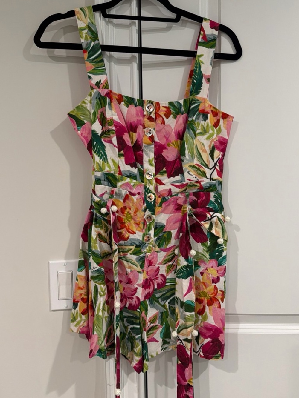 FARM Rio Pink & Green Floral Romper with Button Front